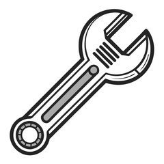  Open-End Wrench Line Art Construction White Background Vector Illustration, Cartoons, Clipart, and Design, A clean, modern vector illustration of an open-end wrench, perfect for construction-related 