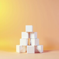 Obraz premium Randomly arranged white cube boxes stacked on a plain background, creating a unique and modern visual display, flat lay, , packaging materials