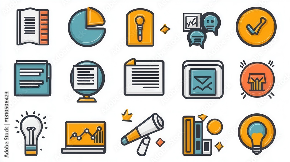 Poster a modern set of 15 outline icons depicting various business analytics and data visualization tools i