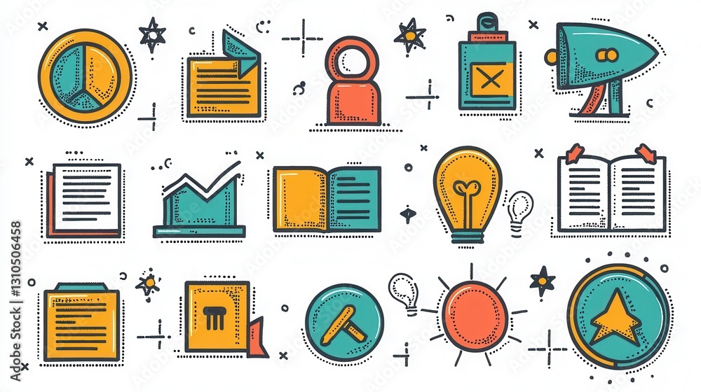 Poster this image presents a modern set of 15 outline icons that visually represent various business concep