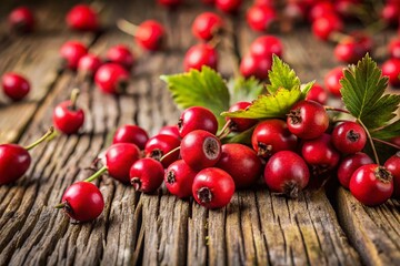 Fresh Hawthorn Berries on Rustic Wooden Background - High-Resolution Stock Photo