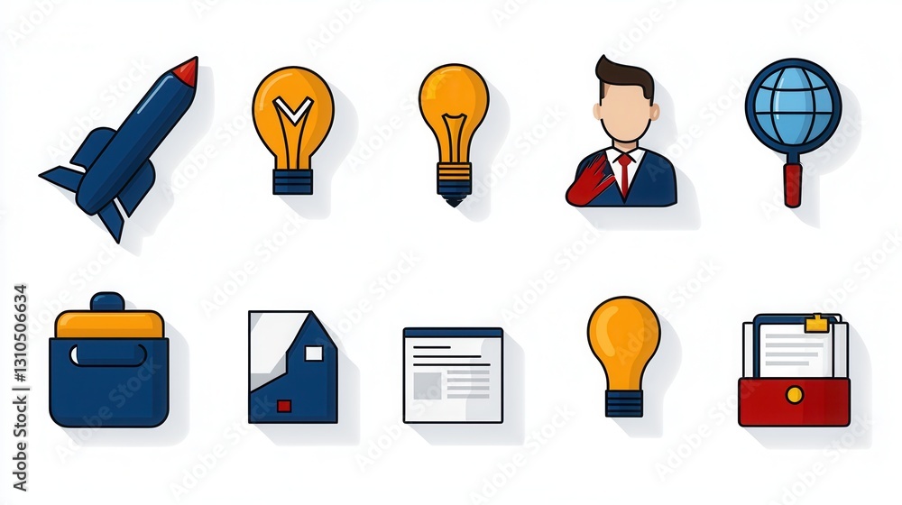 Poster this image showcases a modern set of 15 outline icons that depict various concepts related to the wo