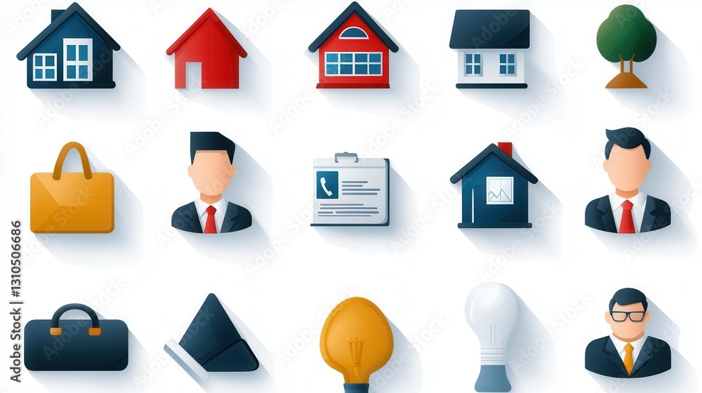 Poster modern set of 15 outline icons representing various workplace and real estate related concepts inclu