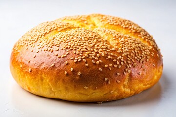 Freshly Baked Moroccan Semolina Bread, Khobz, Isolated on White Background - Perfect for Culinary Stock Photography