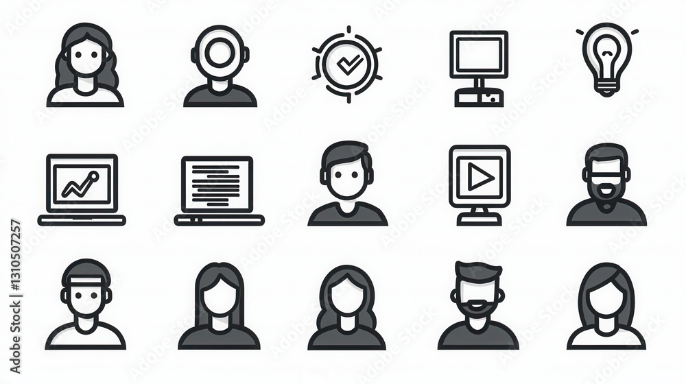 Poster comprehensive set of 15 professional outline icons showcasing a wide range of user interface web and