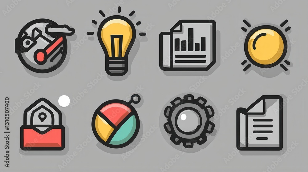 Poster comprehensive set of 15 professional corporate outline icons covering essential business and technol