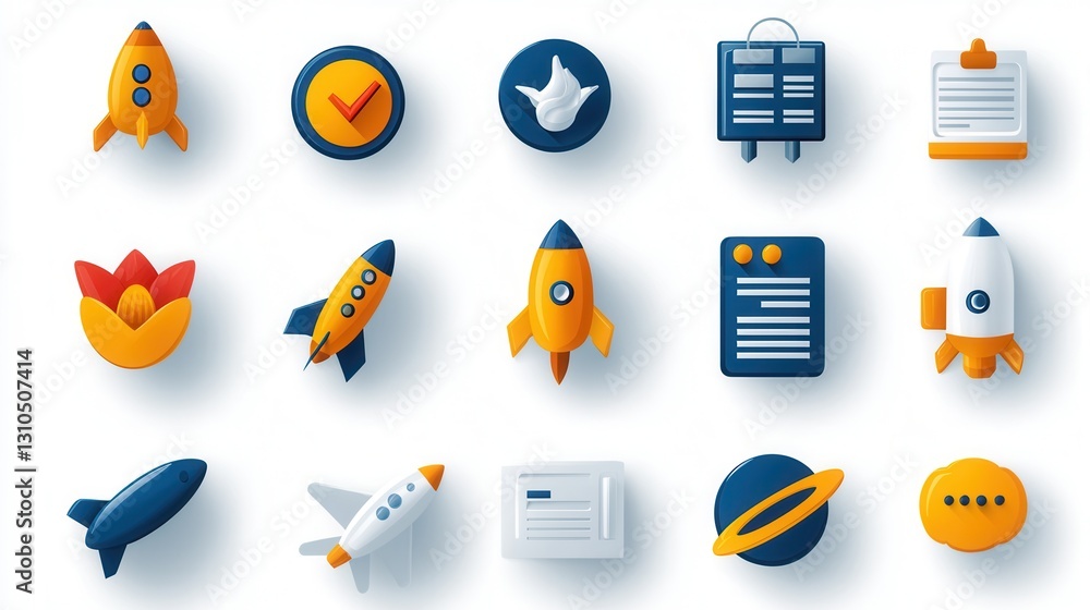 Poster a comprehensive set of 15 line style icons representing various aspects of professional productivity