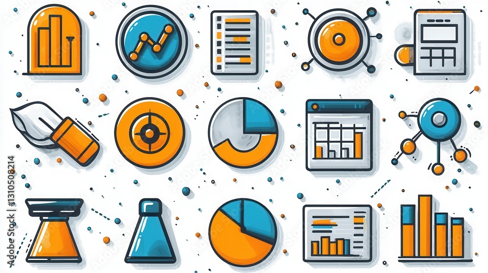 Poster comprehensive set of modern and minimalist icons representing various data visualization analytics a