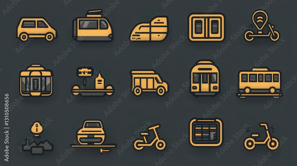 Poster comprehensive set of mobility and transport outline icons depicting various modes of travel and infr