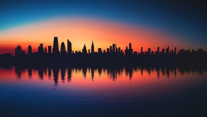 Fototapeta premium City skyline reflection at sunrise