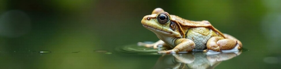 White panneled frog resting in a small pool of water, still life, frog, nature