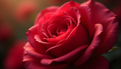 Fototapeta premium Softly Lit Red Rose with Natural Bokeh Background