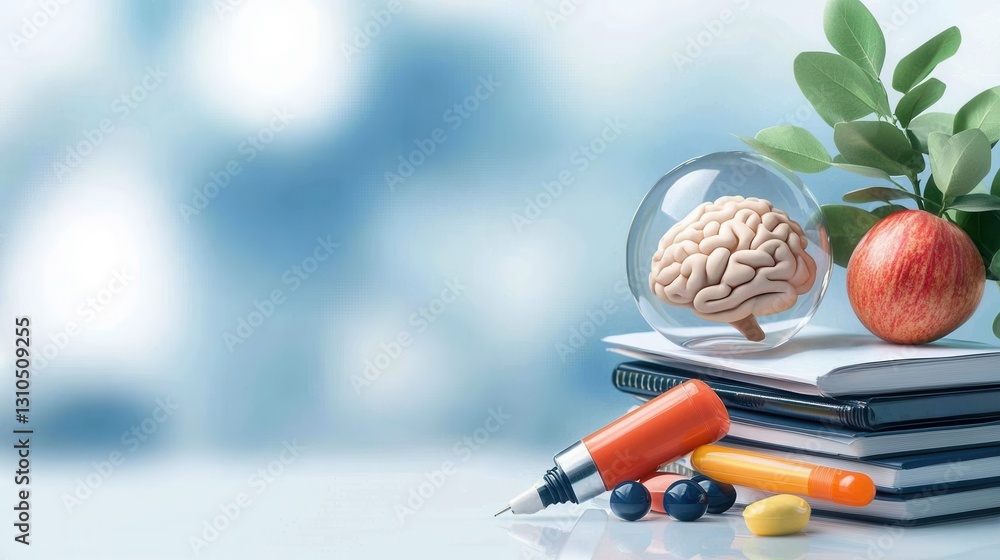Poster cognitive skills concept featuring brain and apple imagery representing intellect learning and growt