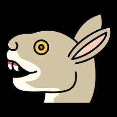 Stylized head of a hare or rabbit. Ethnic Native American animal design from Mexican codex. On black background.