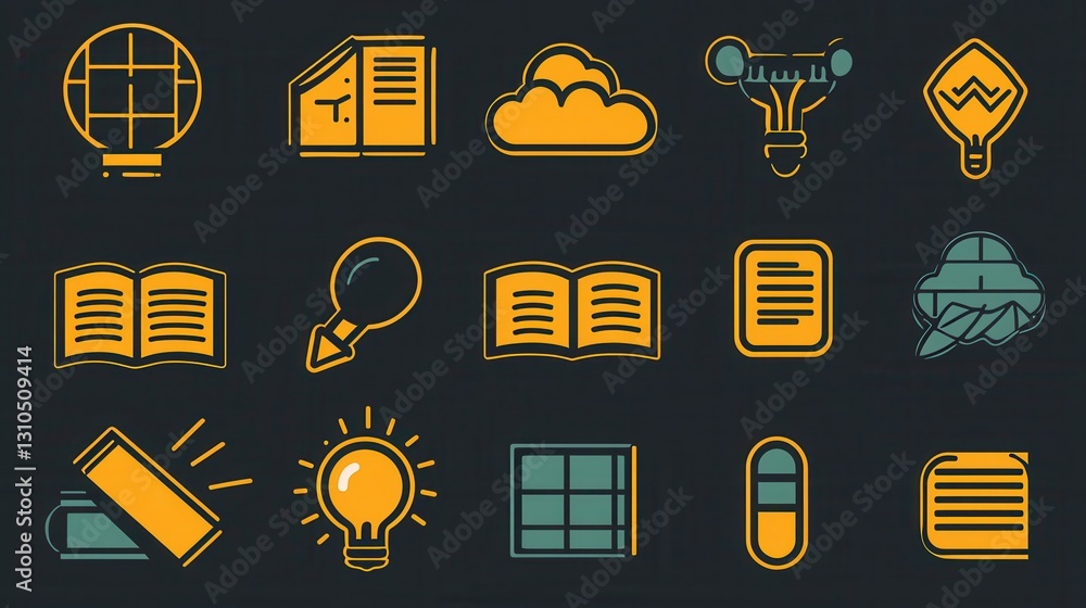 Poster this set of 15 minimalist outline icons represents various aspects of skill building professional de