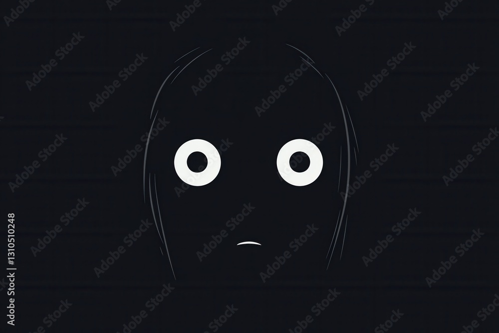 Aufkleber eerie minimalist representation of a fearful face with wide eyes in dark monochrome style that evoke