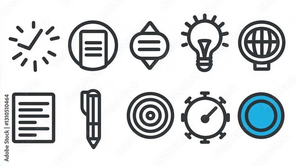 Poster a collection of 15 professional outline icons representing various core business and technology conc