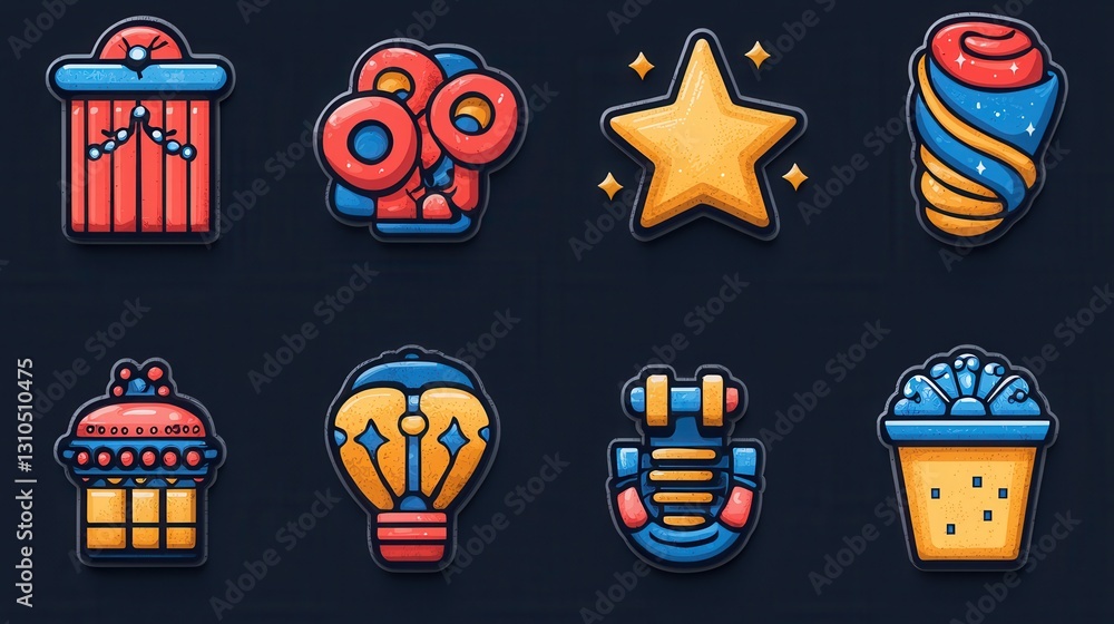 Poster set of 15 outline entertainment and show icons depicting various objects symbols and elements relate