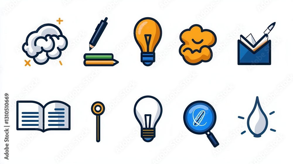 Poster this simple and modern collection of 15 outline icons represents various concepts related to brainst