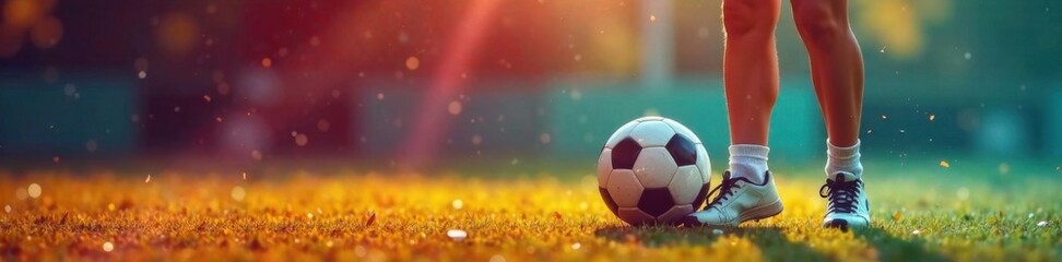 Naklejka premium Young female player controlling ball with feet, sports equipment, fitness, young female athlete
