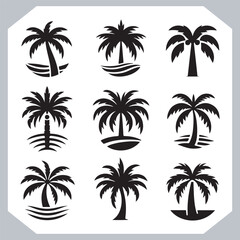 Logotype Black Simple Palm Tree Vector Silhouettes Palm Trees and Coconut Tree Silhouettes