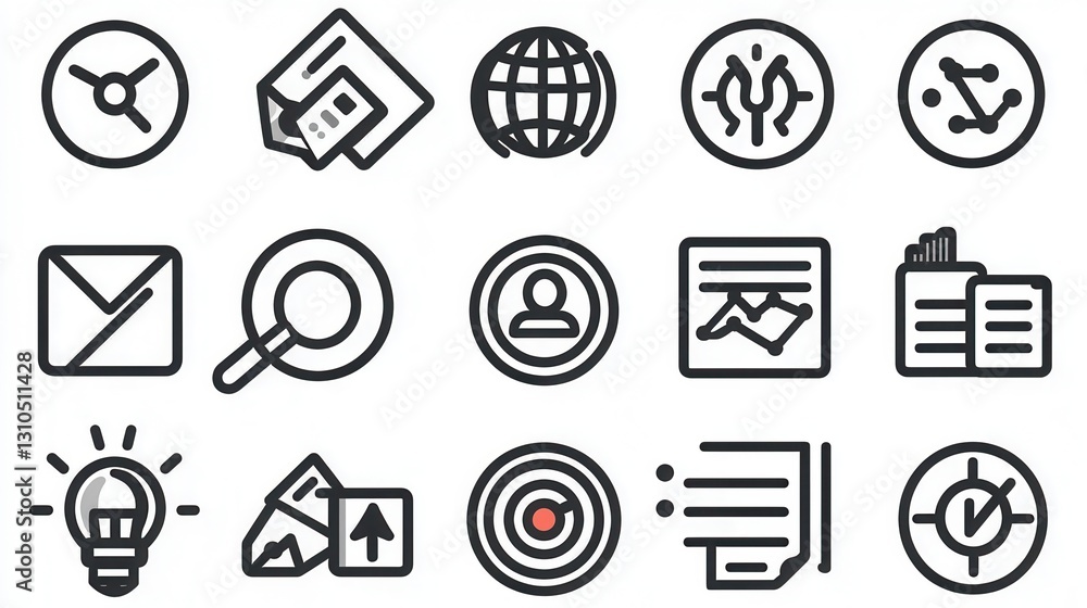 Poster stylish collection of 15 modern and minimal line icons designed for web and mobile app user interfac
