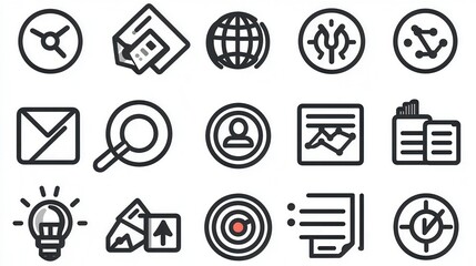 Stylish collection of 15 modern and minimal line icons designed for web and mobile app user interface and user experience
