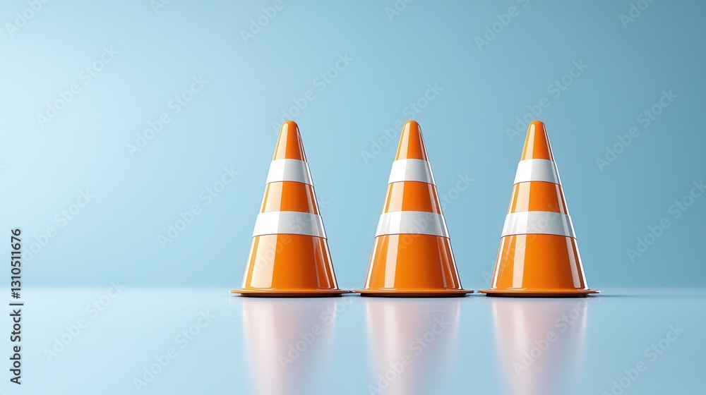 Aufkleber three sleek glossy textured construction cones arranged in a minimal modern studio setup the vibrant