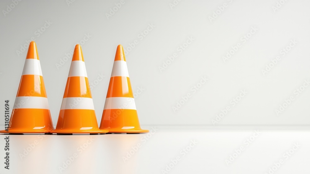 Aufkleber three stylish and glossy traffic cones in a bright orange color arranged on a plain white background