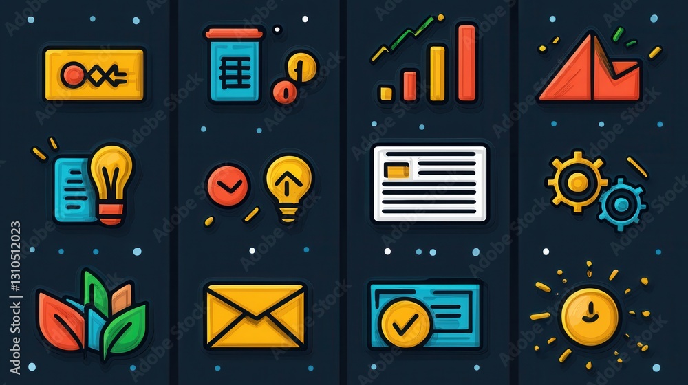 Poster unique set of 15 abstract outline icons representing effective business analytics data visualization