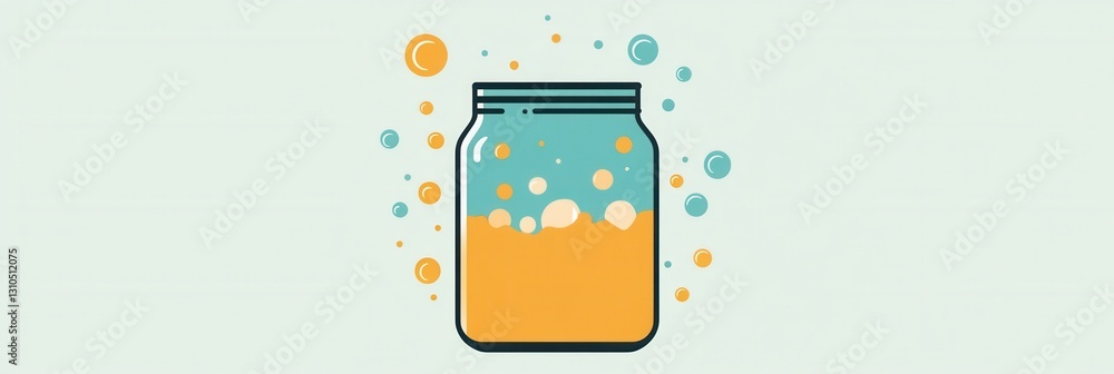 Aufkleber Minimalist logo design features an abstract jar with bubbles emphasizing fermentation and probiotic food concepts for modern branding