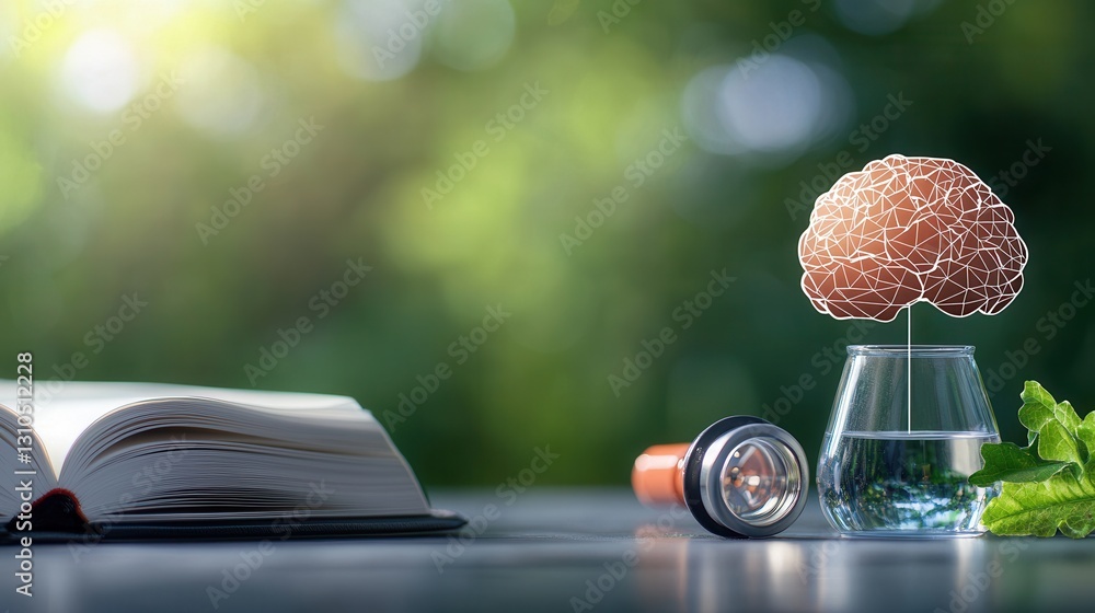 Poster conceptual brain icon set with outline design representing the themes of wisdom intelligence analyti