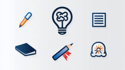 Set of 15 outline icons representing the concepts of wisdom intelligence education learning research knowledge and problem solving