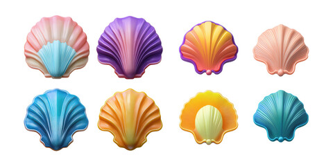 Colorful Shells Collection in Various Shapes and Designs, isolated on transparent background
