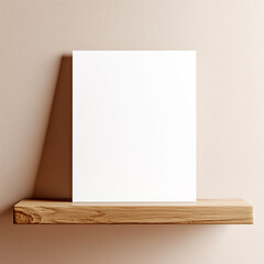 Blank mock up card on a wooden shelf