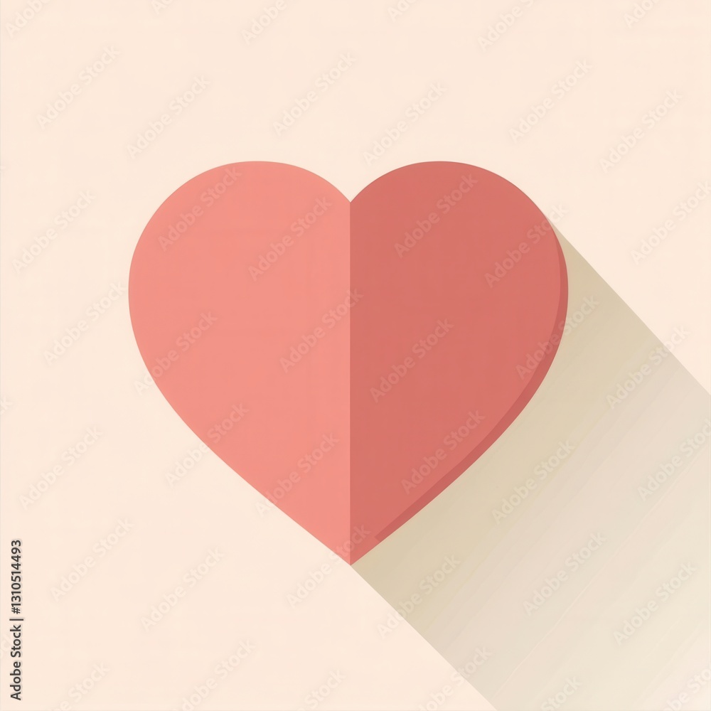 Aufkleber minimalist heart icon with soft shadows and warm pink tones in flat design style for a contemporary 