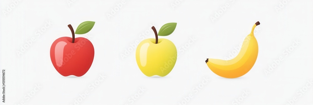 Aufkleber Minimalist fruit design featuring abstract apple, pear, and banana on clean white background with soft shadows