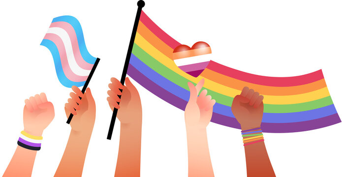 people hands hold rainbow flag with sign language hands represent pride month celebration