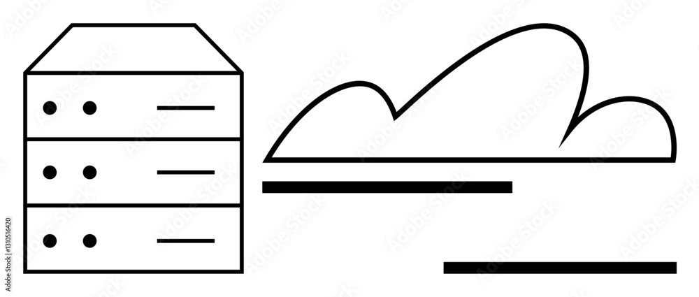 Poster server stack next to a cloud icon linked by lines, symbolizing data transfer. ideal for technology, 