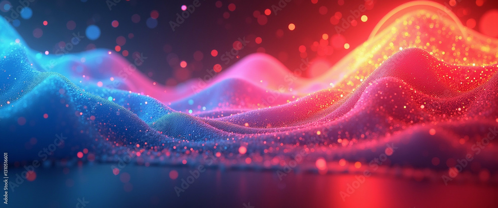 Poster luminous topographic abstract with sparkling colorful light points