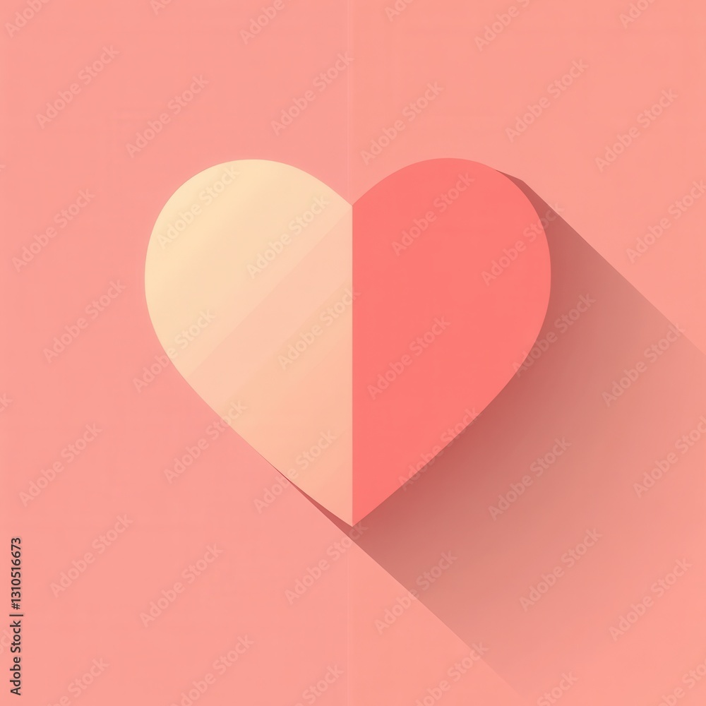 Poster Minimalist heart icon design with soft shadows in warm pink tones showcasing flat design aesthetics for contemporary visuals