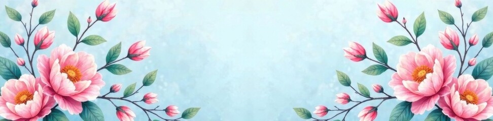 Soft pastel watercolor floral pattern on pale blue background, blue, nature, pastel