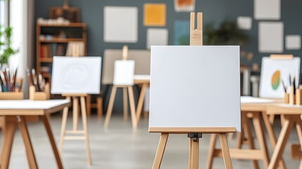 Blank Canvas on Easel in Art Studio Setting