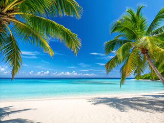 tropical beach with palm trees. beach, palm, sea, tropical, tree, ocean, sand, island, sky, paradise, water, travel, coconut, nature, summer, coast, vacation, caribbean, landscape, holiday, sun, seasc