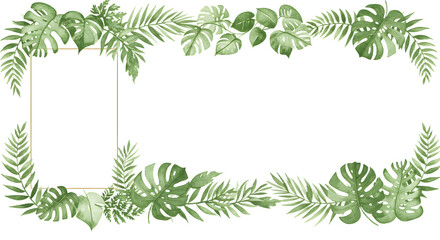 Obraz premium Tropical foliage frame design with watercolor style for elegant invitations