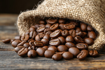 Fresh Roasted Coffee Beans Spilling from a Burlap Bag
