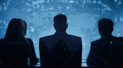 Diverse Group of Professionals Engaged in Virtual Meeting Against Digital Background