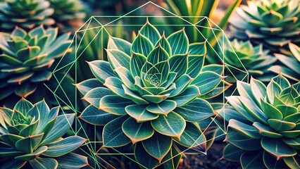 Fototapeta premium Geometric Plant Line Art Website Background - Minimalist Botanical Design
