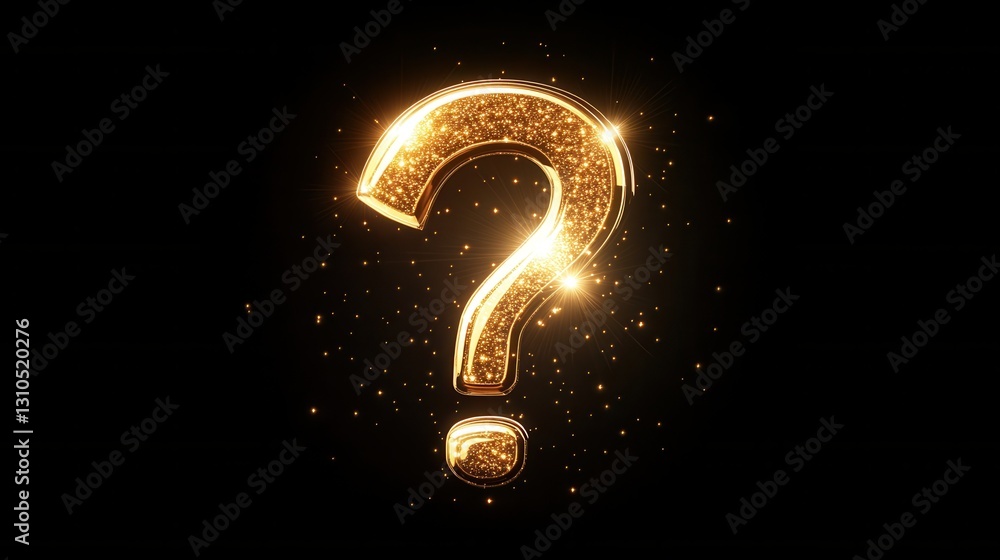 Poster Modern minimalist question mark icon with glowing light bursts in a sleek flat design style for creative projects