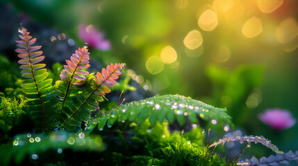 Fototapeta premium Vibrant Macro Photography of Dew Drops on Moss